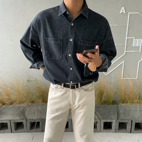 MRCYC denim shirt men's spring and autumn korean trend ruffian long-sleeved shirt japanese casual loose jacket