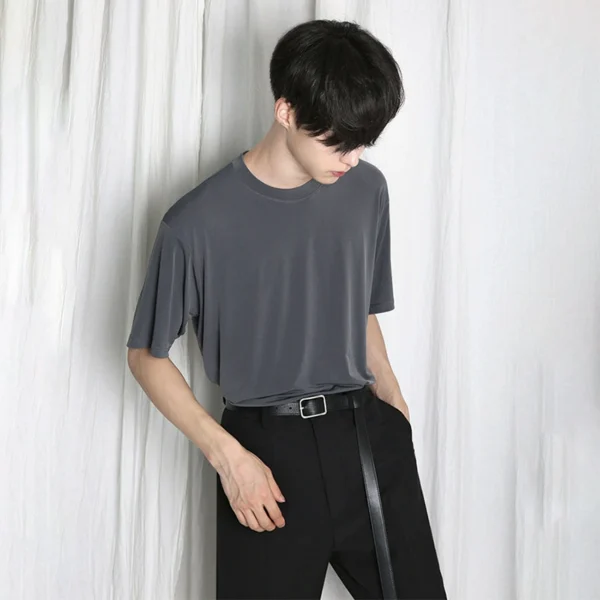 MRCYC Ice Silk Short Sleeve T-Shirt Men's Summer Solid Color Mercerized Cotton Drop Feeling Drape Half-sleeved Korean Trend Thin T-shirt