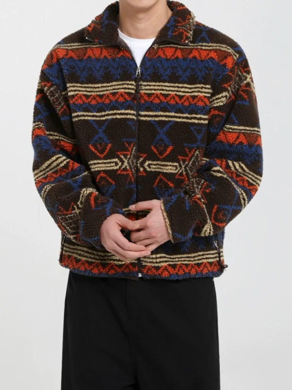 MRCYC ethnic style lambswool jacket men's winter loose casual semi-turtleneck jacket Korean design wear