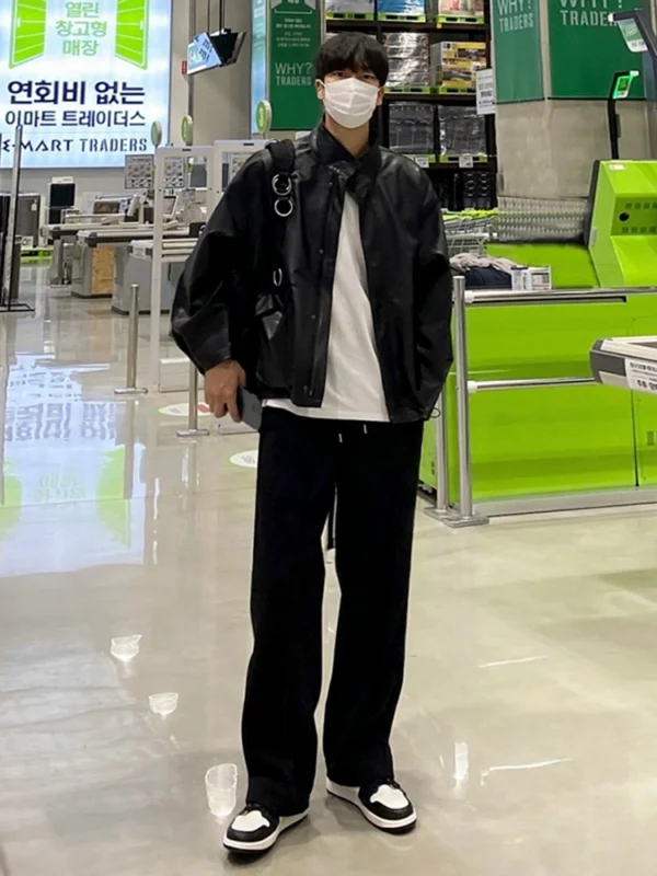 MRCYC handsome leather jacket men's spring Korean loose fashion brand ins Internet celebrity popular stand-up collar casual leather jacket