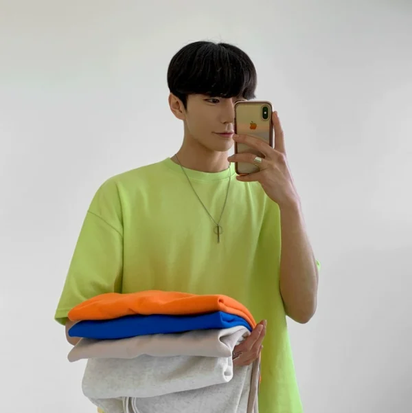 MRCYC summer Korean solid color loose trend short sleeve T-shirt boys couple versatile base shirt ins trend