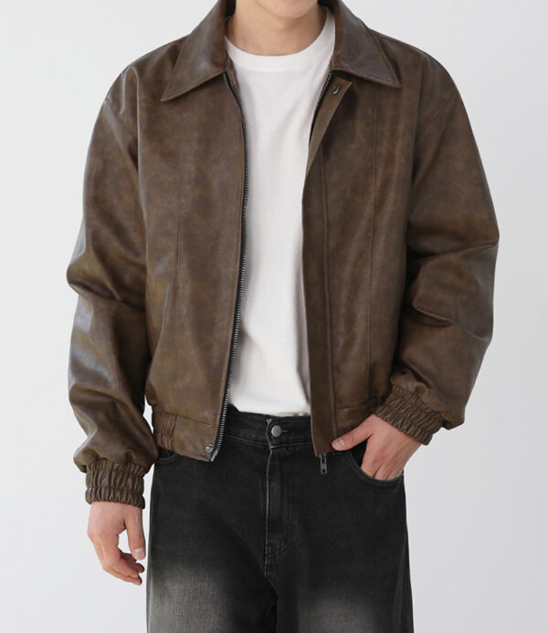 MRCYC Handsome Cropped Biker Leather Jacket Men's Spring Maillard Jacket Korean Loose Lapel Leather Jacket