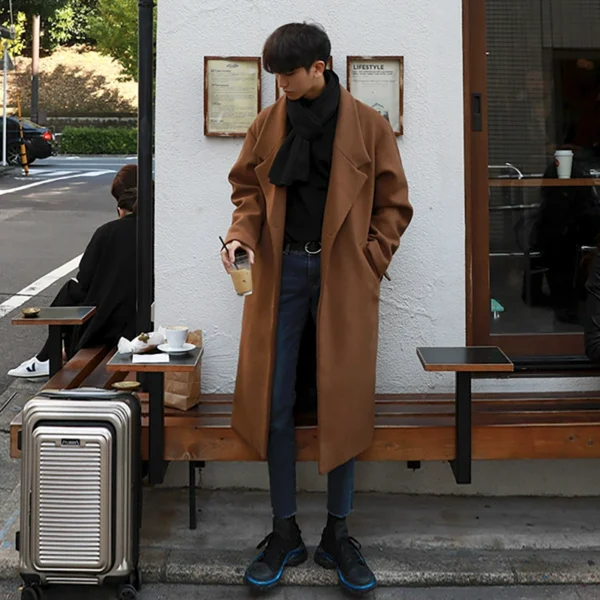 MRCYC fall/winter thickened tweed coat men's mid-length Korean trend men's loose trench coat woolen coat