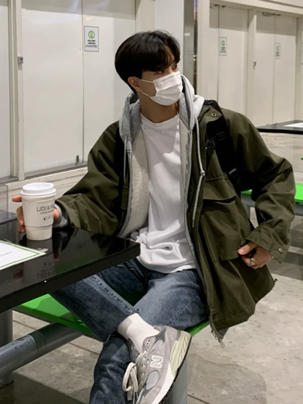 MRCYC Fall Stand Collar Men's Jacket Loose Korean Casual Top Trend Multi Pocket Cargo Jacket Men's Trend