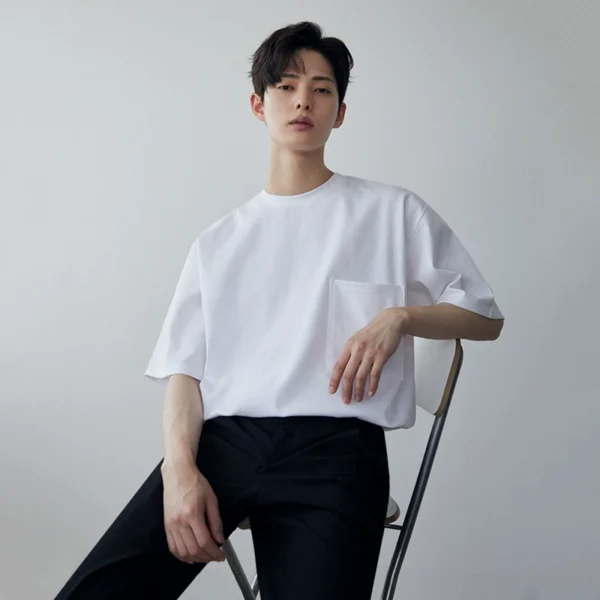 MRCYC Summer Short Sleeve T-ShirtMen's Korean Trend Round Neck Half Sleeve Solid Color Body T-shirt Loose Top Cotton Base Shirt