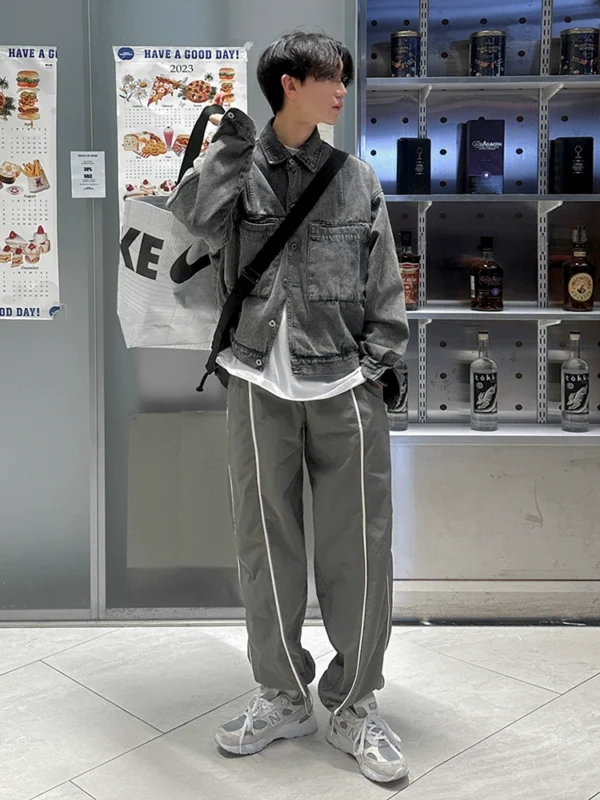 MRCYC New Denim Jacket Men's Autumn Korean Trend Cropped Jacket Washed Distressed Loose Jeans