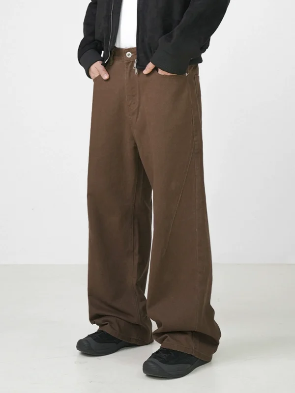 MRCYC high-quality loose jeans, men's autumn Maillard, long pants, Korean trend, straight wide-leg pants