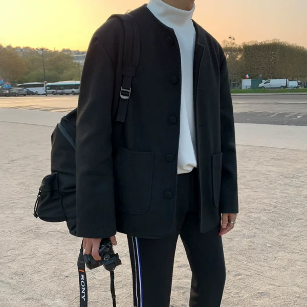 MRCYC Korean Tweed Jacket Men's Korean Trend Lapel Cropped Jacket Spring and Autumn Tweed Top Autumn Winter Men