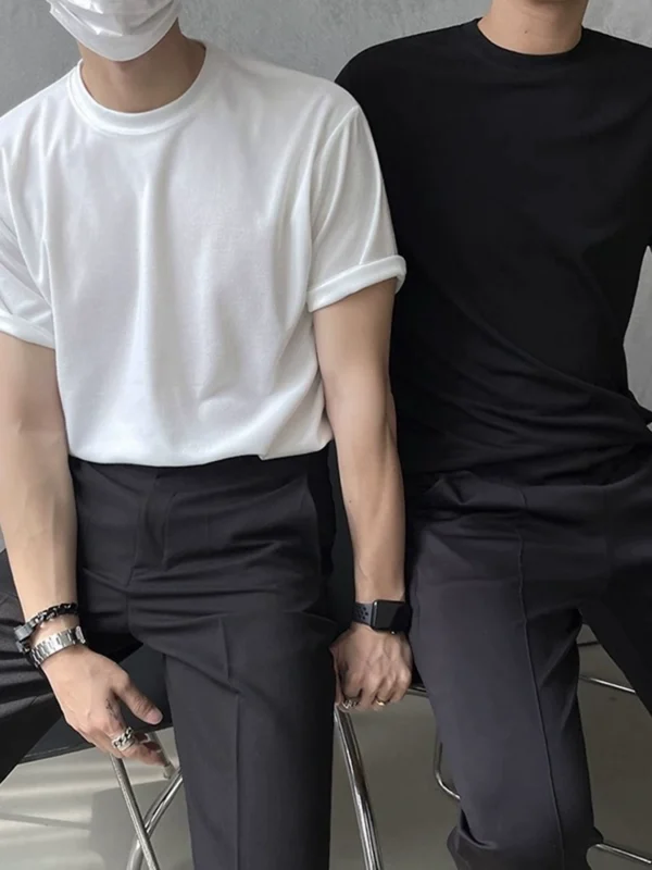 MRCYC Short Sleeve T-Shirt Men's Summer Korean Trend Round Neck Cotton Casual Versatile Solid Color Half Sleeve T-shirt Base Shirt