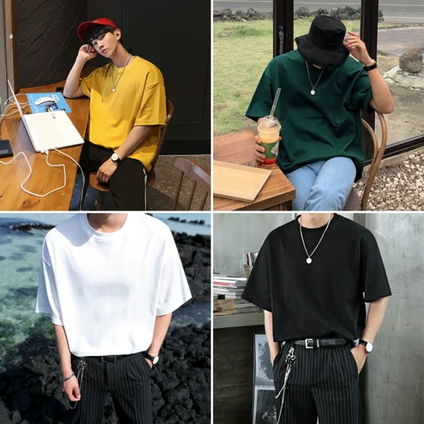 Korean boys short-sleeved T-shirt base shirt white couple summer dress slim short-sleeved shirt