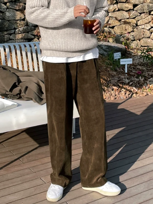MRCYC corduroy drape casual pants men's autumn and winter thickened long pants Korean loose straight mop pants