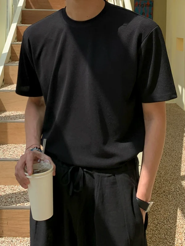 MRCYC High Quality Cotton Versatile Loose Short Sleeve Base Shirt T-Shirt Men's Korean Body-Shirt Tide Solid Color Short Sleeve Clothes