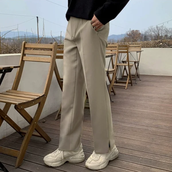 MRCYC autumn and winter Korean slacks men's loose suit pants drape wide-leg pants slit straight pants men