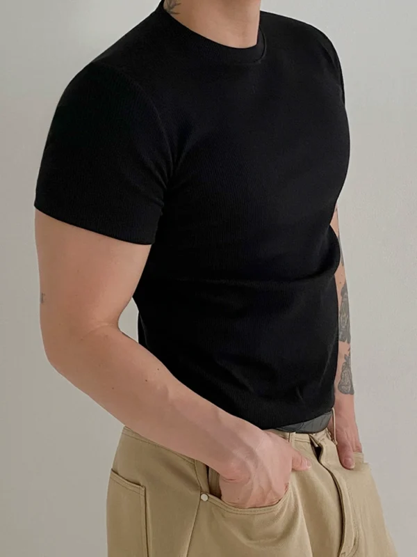 MRCYC Simple Style Solid Color Short Sleeve Men's Summer Slim Fit Cleanfit Wear Korean Commuter Crew Neck Skinny T-Shirt