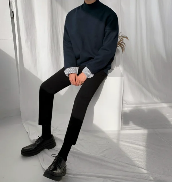 MRCYC Men's Fake Two and a Half Turtleneck Sweatshirt Autumn Korean Trendy Jacket Teen Loose Crew Neck Top