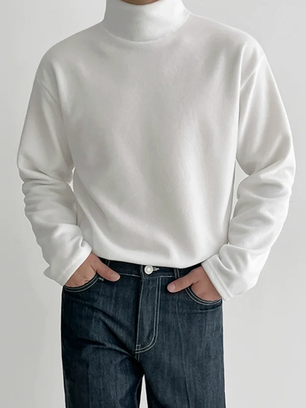MRCYC High Neck Long Sleeve T-Shirt Men's Autumn and Winter Korean Loose Trend Cotton Base Layer Shirt Solid Color T-T-shirt