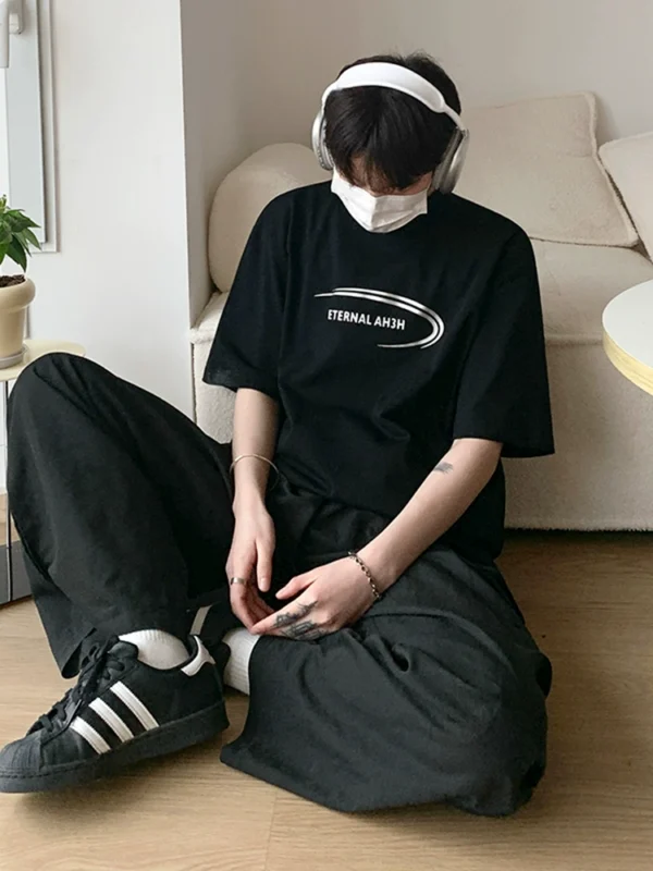 MRCYC Monogram Print Short Sleeve T-Shirt Men's Summer Korean Trend Round Neck Half Sleeve Loose Casual Cotton T-shirt