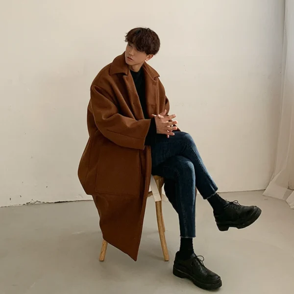 MRCYC woolen coat men's winter Korean thickened woolen jacket mid-length over the knee ins loose trench coat trend