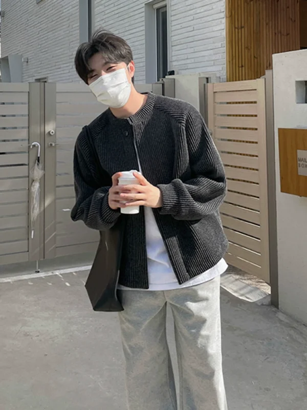 MRCYC Simple and Versatile Cardigan Sweatshirt Men's Autumn Loose Cleanfit Jacket Korean Trend Knit Top