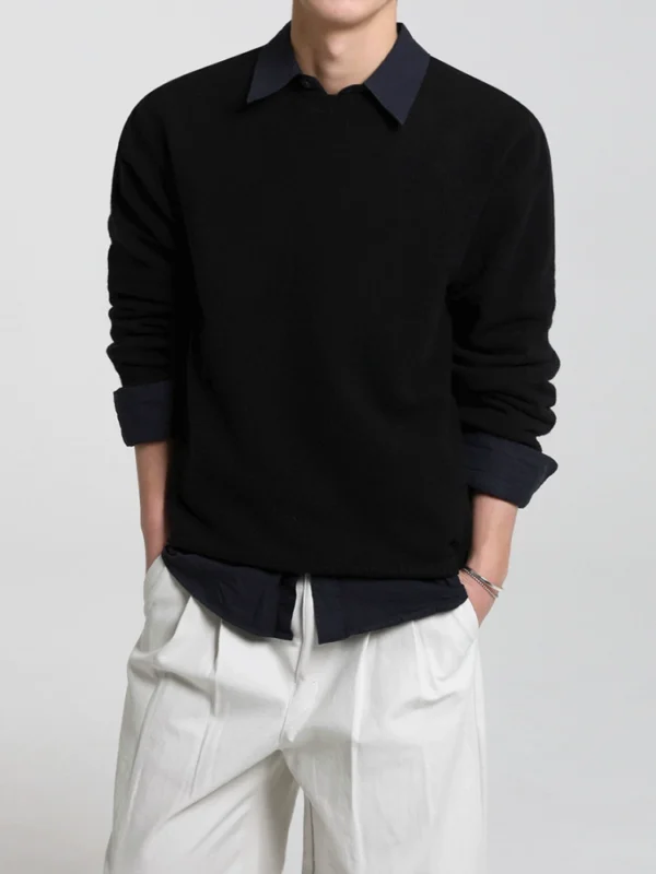 MRCYC Lazy Style Solid Color Crew Neck Sweater Men's Autumn Loose Versatile Base Layer Korean Old Money Style Knitwear