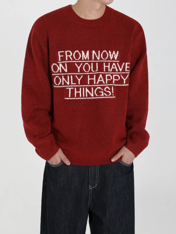 MRCYC American letter pullover sweater men's autumn and winter loose knitted base shirt Korean style lazy style outfit