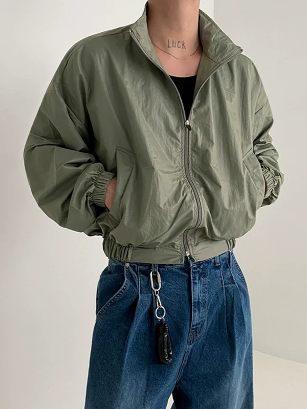 MRCYC stand-up collar cargo jacket men's spring and autumn Korean loose trend solid color high-quality short zipper jacket