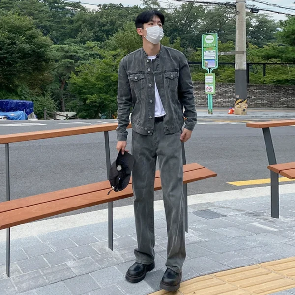 MRCYC Denim Jacket Men's Spring/Autumn Korean Trend Loose Jacket Set Vintage Jeans Duo Set