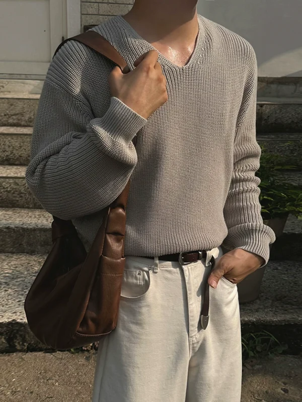 MRCYC old money style V-neck sweater men's fall loose casual knit base layer Korean commuter versatile top