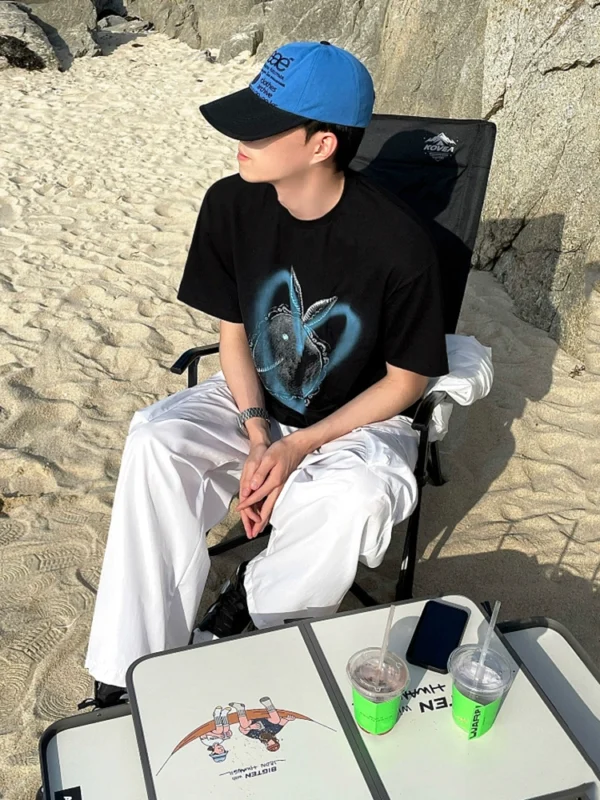 MRCYC Love Print Cotton Short Sleeve Men's and Women's Summer Loose Crew Neck Couple Short T Korean Trend Half Sleeve T-Shirt