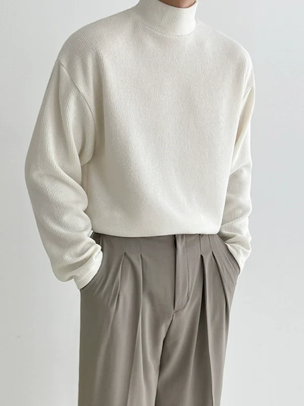 MRCYC High Neck Long Sleeve T-Shirt Men's Autumn and Winter Korean Loose Trend Thickened and Versatile Cotton Solid Color T-shirt