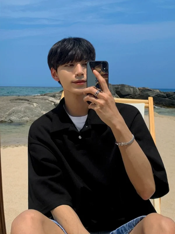 MRCYC Short Sleeve Polo Shirt Men's Summer Korean Loose Trend Casual Lapel Solid Color Half Sleeve T-Shirt Top