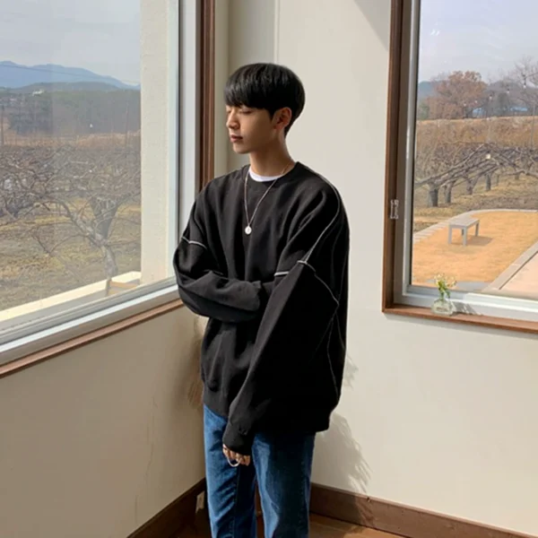 MRCYC Korean solid color casual top men's loose top ins trendy base shirt couple versatile pullover trend