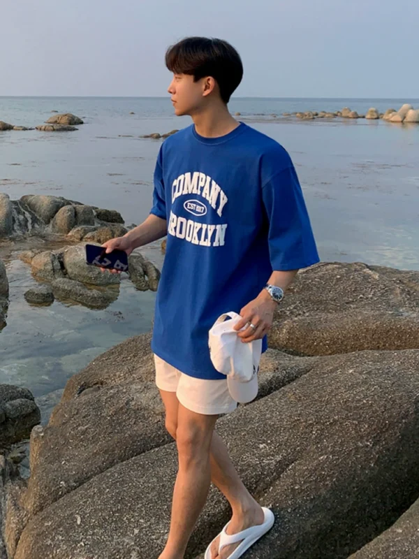 MRCYC Klein Blue Short Sleeve T-Shirt Men's Summer Korean Trend Alphabet Foam Print Cotton Half-sleeved T-shirt