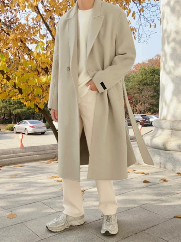 MRCYC tweed coat men's winter thickened Korean trend loose woolen jacket midi reversible trench coat