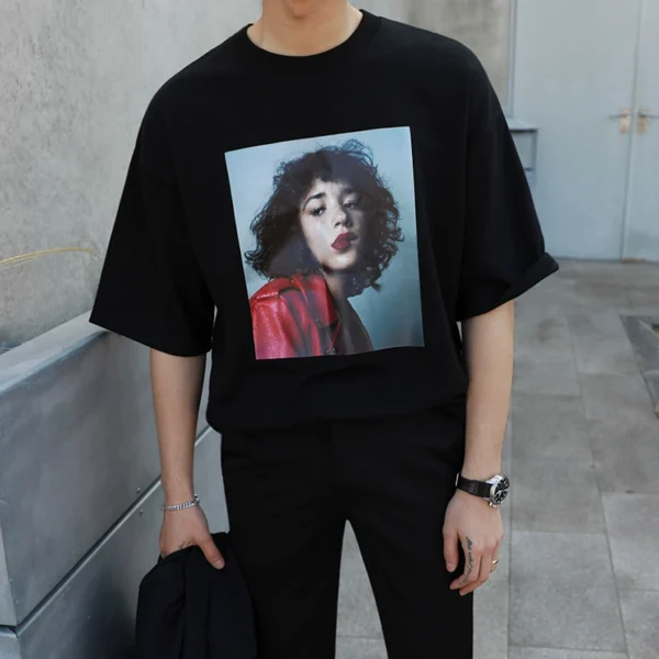 MRCYC Summer Trend Couple Short Sleeve Printed T-Shirt Men's Loose Base Shirt Black Half Sleeve T-shirt Korean Trend