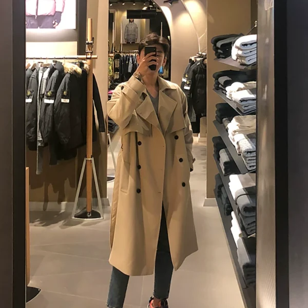 MRCYC Korean trend spring and autumn ruffian handsome trench coat men's mid-length simple British style casual long coat jacket