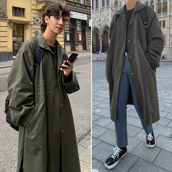 MRCYC high-quality men's Korean trend trench coat mid-length casual over-the-knee handsome British jacket