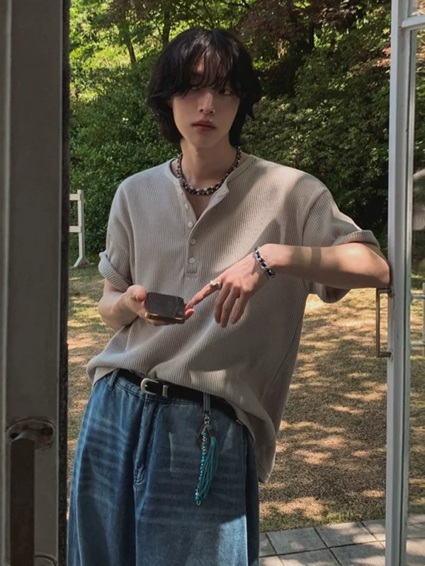 MRCYC Henry collar short-sleeved T-shirt men's summer loose casual half-sleeved shirt Korean commuting old money style outfit trend