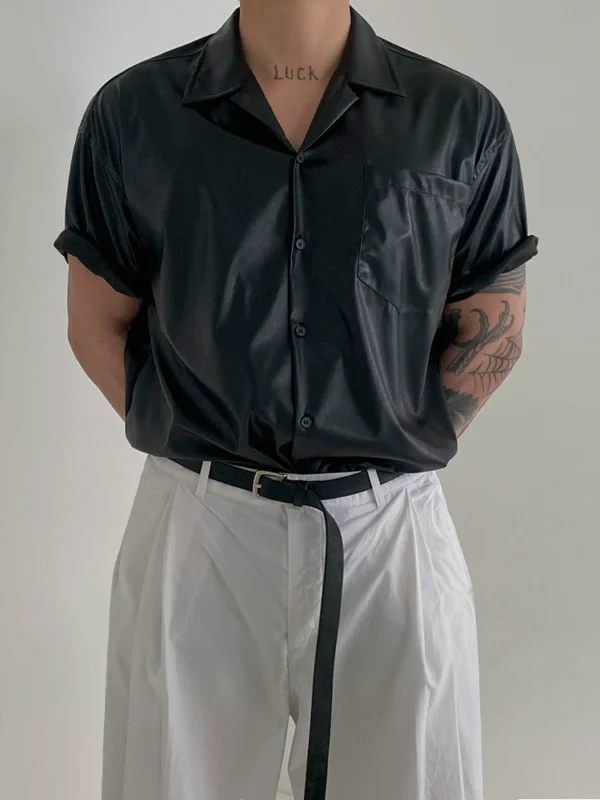 MRCYC ruffian leather jacket short-sleeved shirt men's summer loose casual shirt Korean trend ruffian handsome motorcycle suit