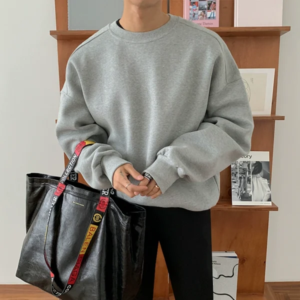 MRCYC high-quality autumn Korean solid color crewneck sweatshirt men's tide hoodless oversize couple sweatshirt