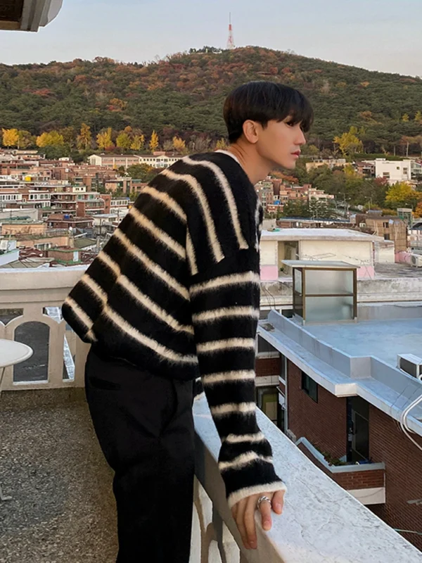MRCYC Striped Sweater Men's Autumn and Winter Korean Trend Loose Ins Plush Knit Sweater Lazy Windline Jacket