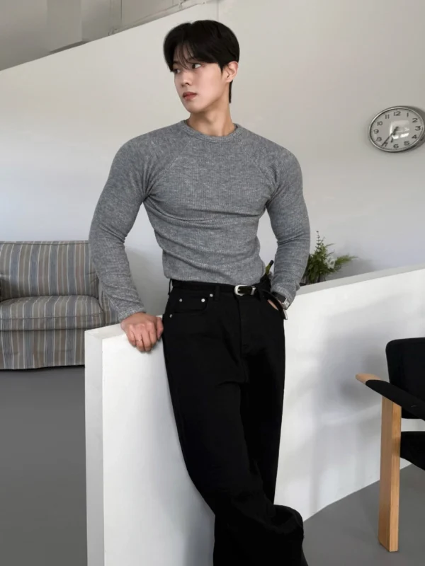 MRCYC Simple Style Solid Color Crew Neck Long Sleeve T-Shirt Men's Autumn Slim Base Jacket Korean Sports Style Fitness Top