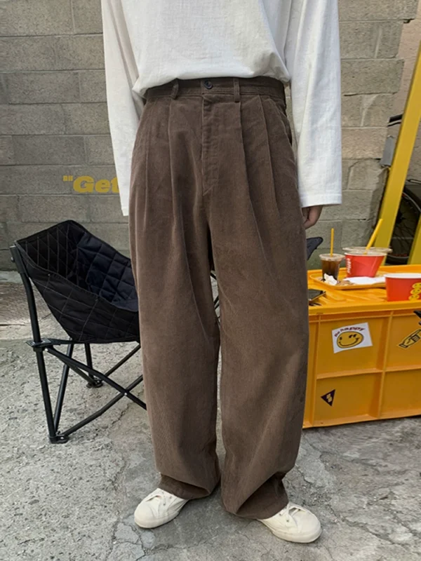 MRCYC retro corduroy slacks, men's Korean trend, ins, loose straight-leg pants, autumn and winter wide-legged long pants