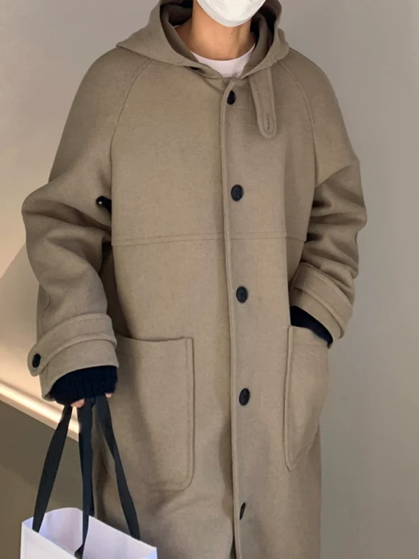 MRCYC high-end hooded mid-length woolen coat men's winter Korean loose woolen warm jacket couple