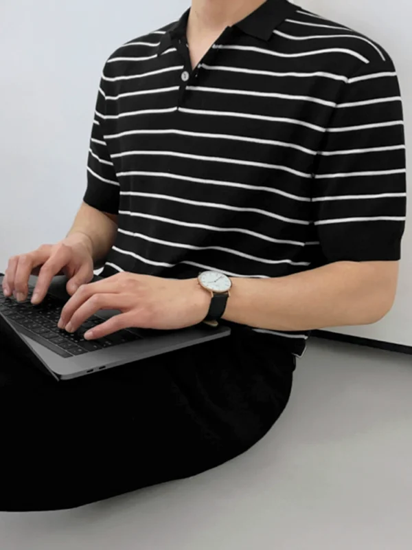 MRCYC Striped Short Sleeve Polo Shirt Men's Summer Lapel Half Sleeve T-Shirt Korean Loose Trend T-shirt Base Shirt