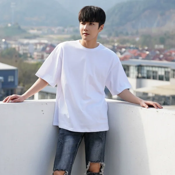 MRCYC European and American street oversize short-sleeved t-shirt men and women trendy solid color round neck loose hip-hop half sleeve